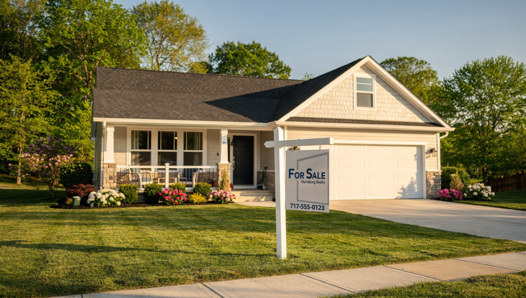 Staged living room prepared for listing photos in Harrisburg PA