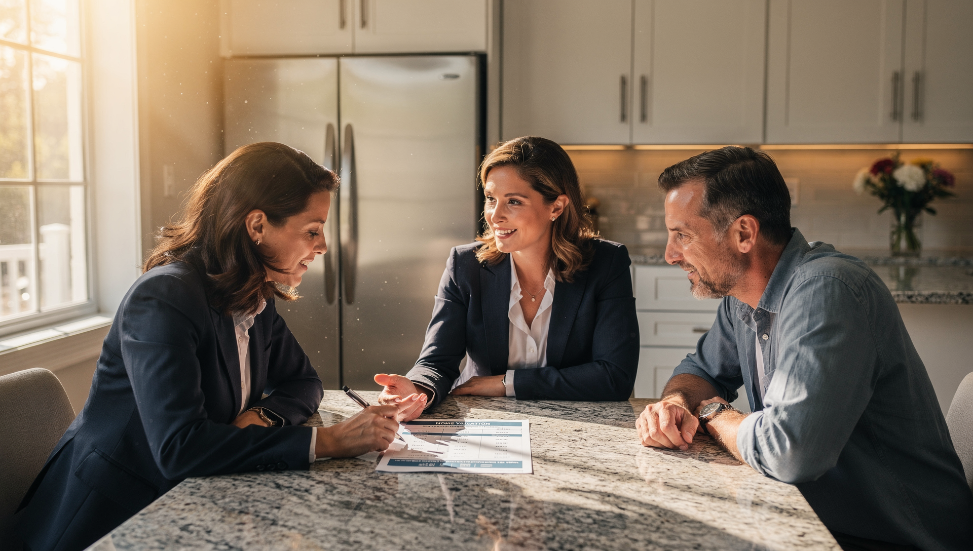 Homeowners reviewing home pricing strategy with a Harrisburg real estate agent