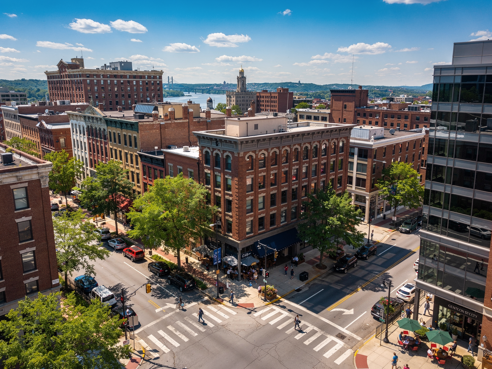 Harrisburg PA coffee shop interior with people working on laptops and Wi-Fi