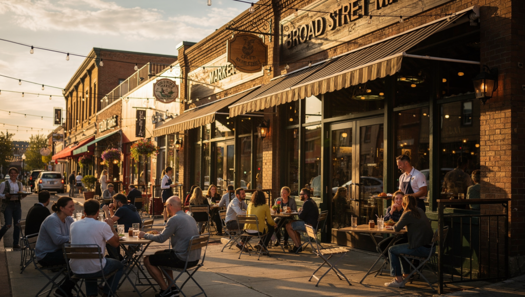 Inside Broad Street Market in Harrisburg with local food vendors