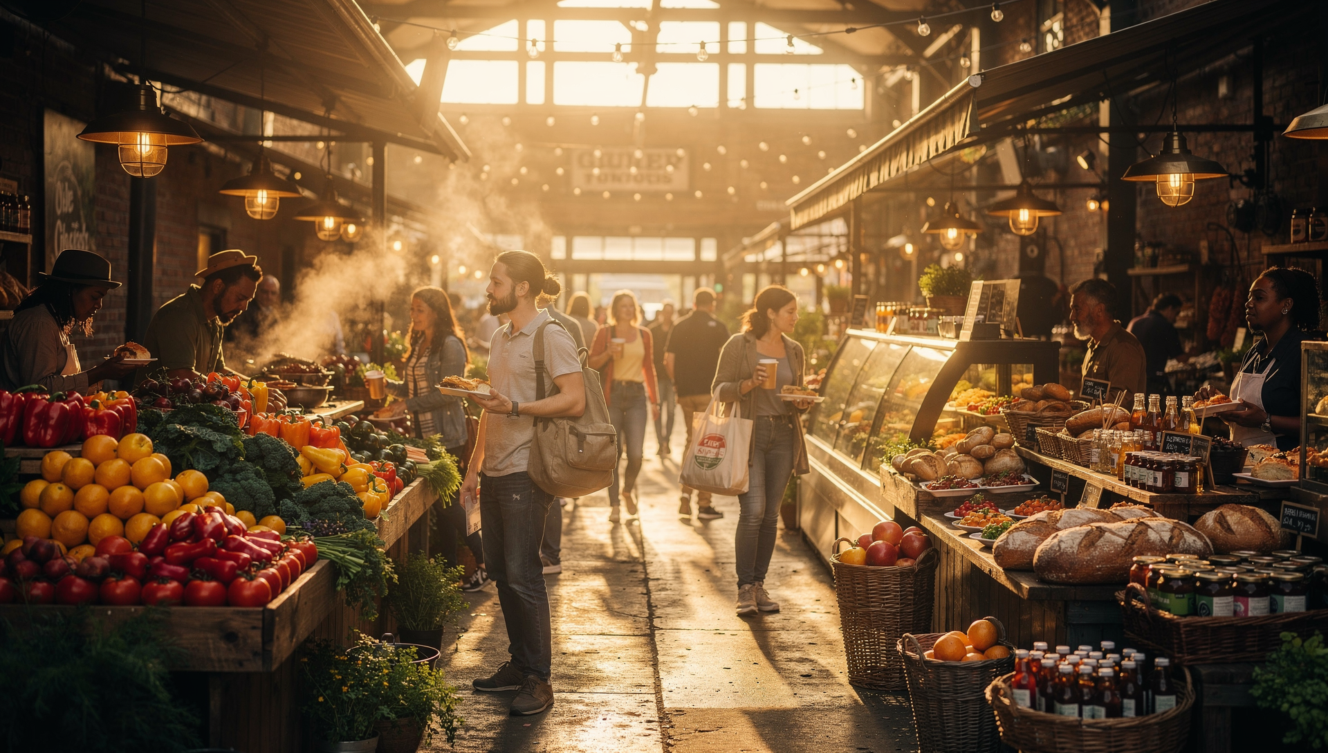 Inside Broad Street Market in Harrisburg with local food vendors