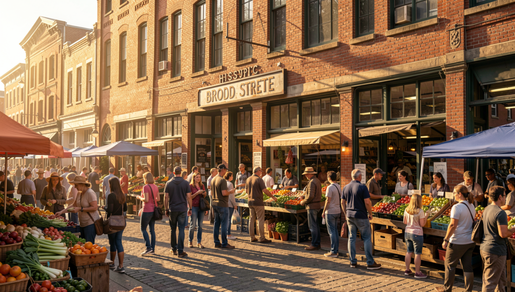 Broad Street Market Harrisburg historic brick market building with weekend crowd