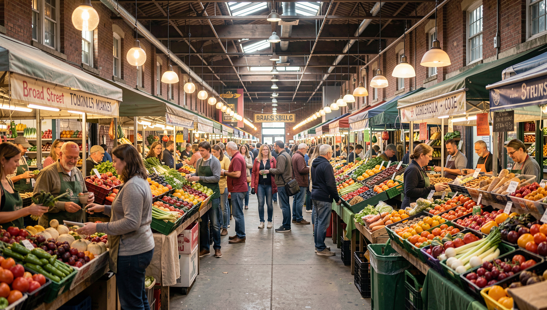 Broad Street Market Harrisburg historic brick market building with weekend crowd