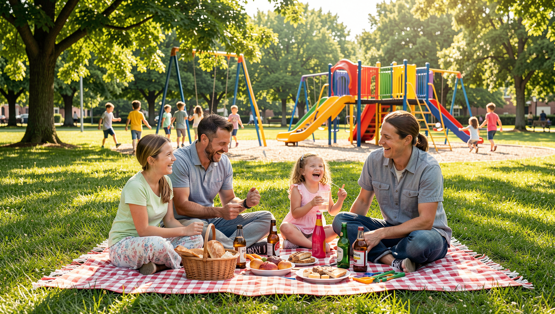 Family picnic at a park in Harrisburg PA with playground and kids